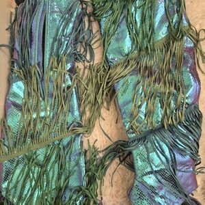 Cape Robbins Shimmering Green Fringe Sandals